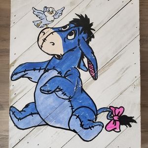 Hand painted Eeyore rustic wood wall art